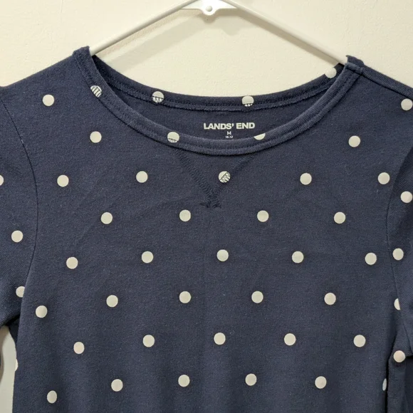 Lands End Long Sleeve Polka Dot Blue White Dress, Girls Medium (10-12) - Picture 2 of 8